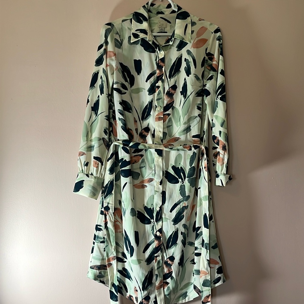 A new day shirt, dress tie waist front button, long sleeve dress